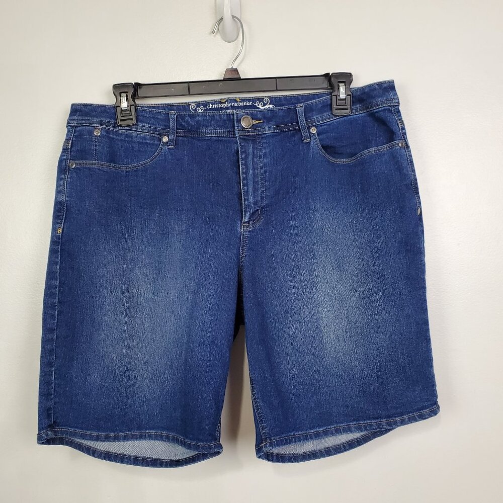 Chrisopher & Banks Dark Wash With Fading Modern Fit Denim Jean Shorts Size 16 - Picture 12 of 12